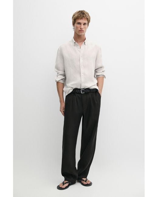 MASSIMO DUTTI White 100% Linen Regular Fit Shirt for men