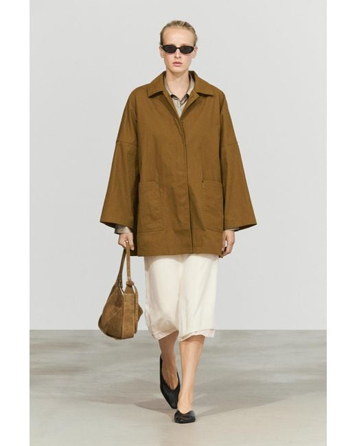 MASSIMO DUTTI Natural Buttoned Tab Cape Jacket