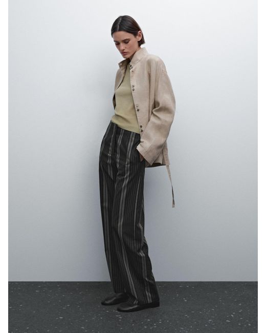 MASSIMO DUTTI Gray Fließende Leichte Hose Mit Streifen