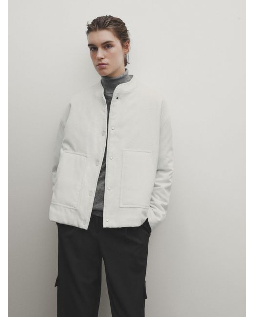MASSIMO DUTTI Bomber Jacket With Snap Buttons in White Lyst