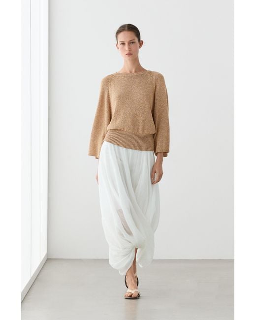 MASSIMO DUTTI Natural Cotton Blend Heathered Knit Sweater
