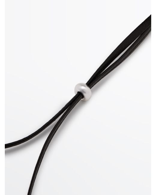 MASSIMO DUTTI Blue Leather Cord Necklace With Asymmetric Piece