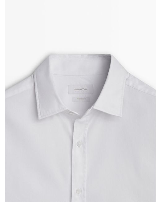 MASSIMO DUTTI White Slim Fit Two-Ply Micro Textured Shirt for men