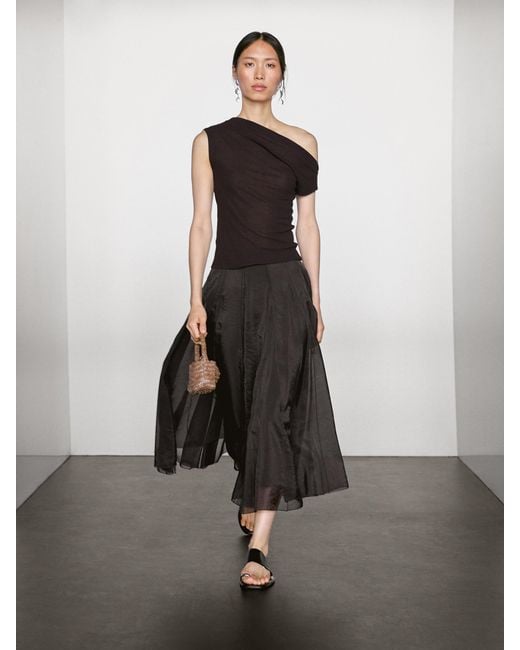 MASSIMO DUTTI Brown 100% Cotton Asymmetric Top