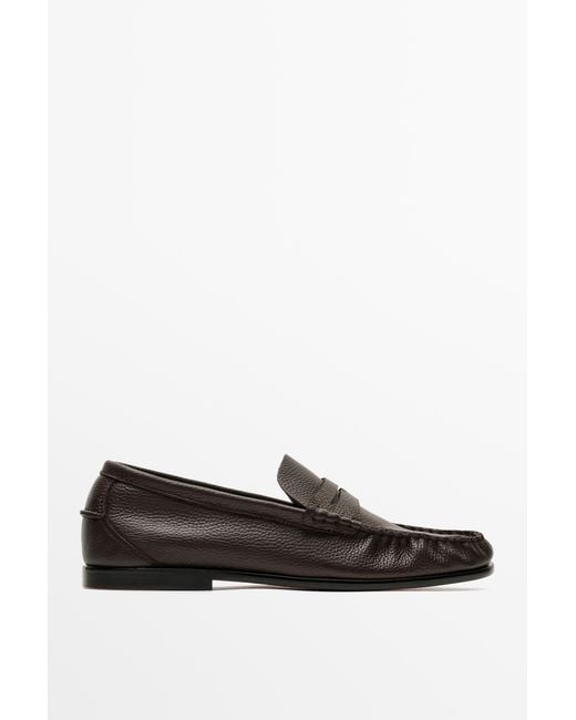 MASSIMO DUTTI Brown Soft Shirred Leather Loafer for men