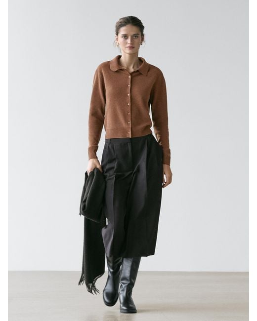 MASSIMO DUTTI Brown Wool Knit Cardigan