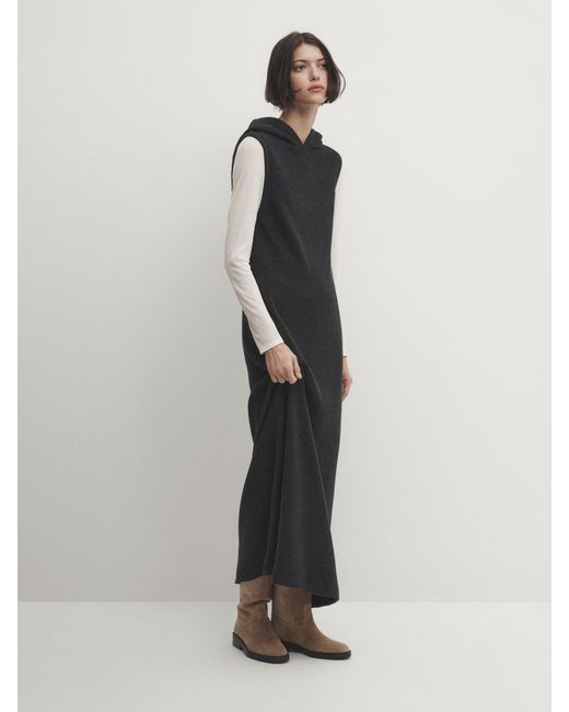 MASSIMO DUTTI Black Long Sleeveless Cotton Dress With Hood