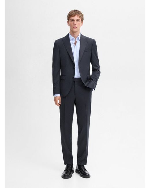 MASSIMO DUTTI Blue Plain Wool Suit Trousers for men