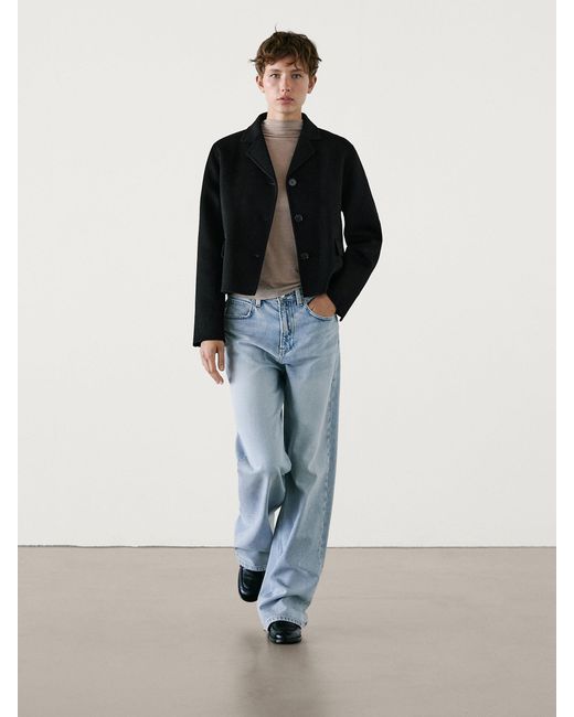 MASSIMO DUTTI Multicolor Short Textured Wool Blend Coat