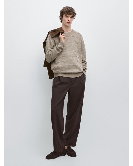 MASSIMO DUTTI White Relaxed Fit Wool Blend Pants for men