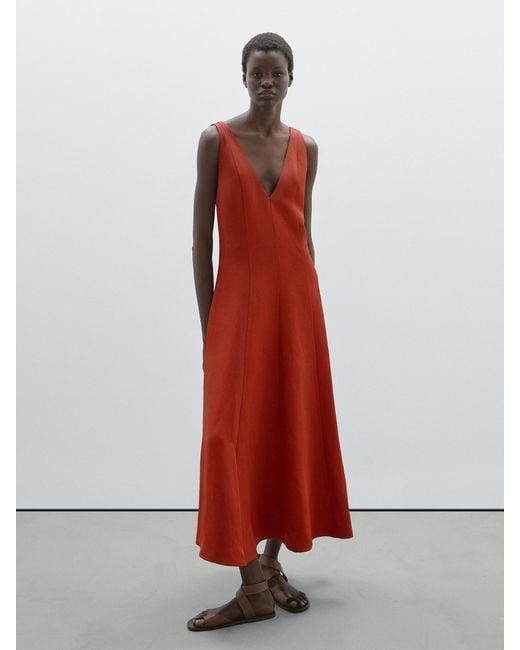 MASSIMO DUTTI Long Flowing Flounce Dress in Red | Lyst UK