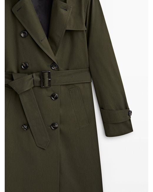 MASSIMO DUTTI Green Trench Coat With Belt