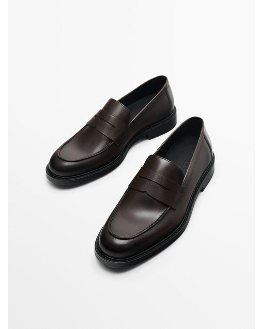 MASSIMO DUTTI White Leather Penny Loafers for men