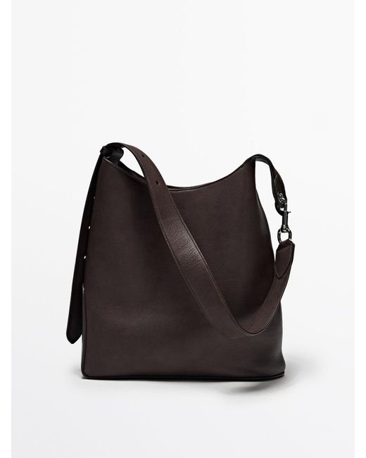 MASSIMO DUTTI Black Soft Nappa Bucket Bag