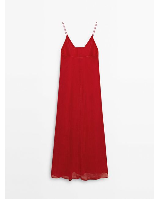 MASSIMO DUTTI Red Long Strappy Dress With Neckline Detail
