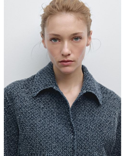 MASSIMO DUTTI Blue Short Textured Denim Jacket