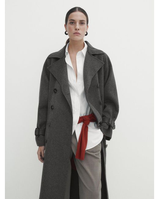 MASSIMO DUTTI Wool Blend DoubleBreasted Trench Coat in Black Lyst