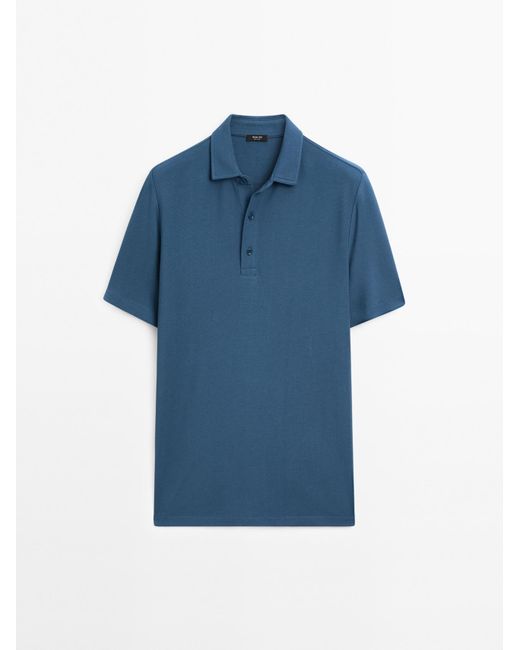 MASSIMO DUTTI Polo Met Korte Mouw En Structuur in het Blue voor heren