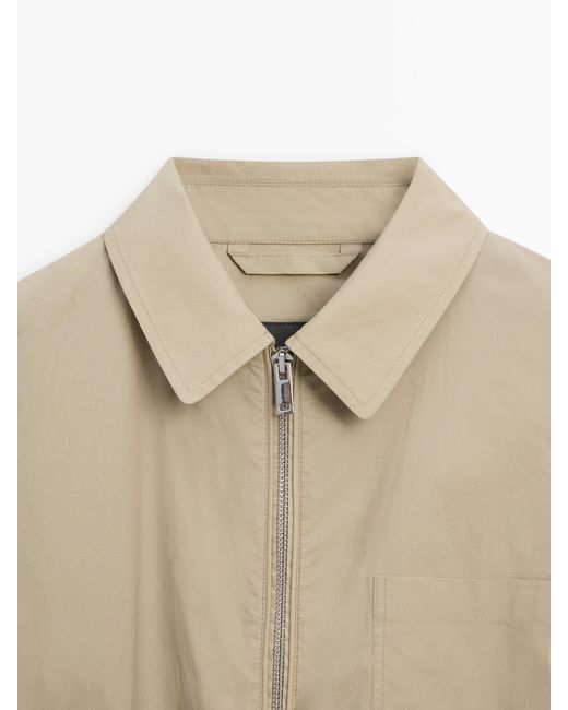 MASSIMO DUTTI Paper Touch Jacket With Pocket in Natural Lyst
