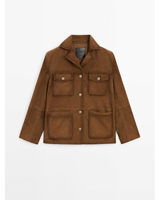 MASSIMO DUTTI Brown Jacket With Suede Pockets Detail