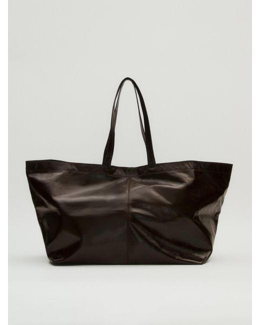 MASSIMO DUTTI Black Maxi Crackled Leather Tote Bag