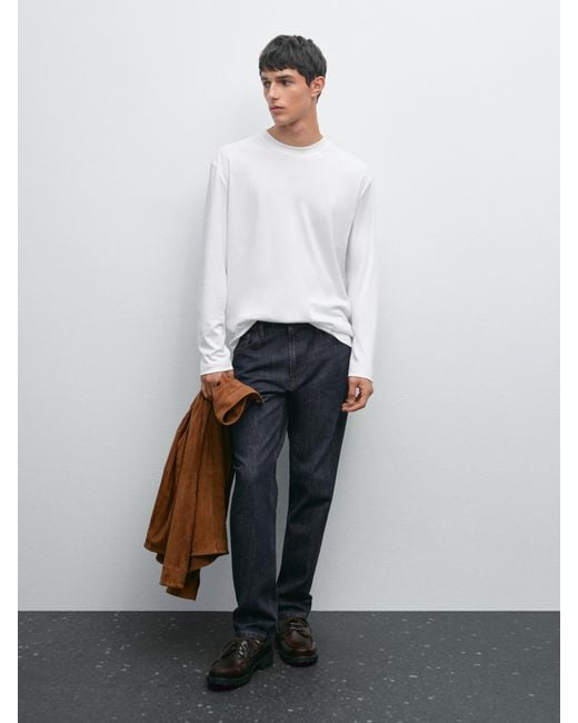 T-Shirt Manches Longues En Coton Medium Weight MASSIMO DUTTI pour homme en coloris White