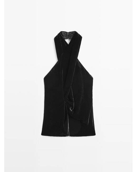 MASSIMO DUTTI Velvet Haltertop in het Black