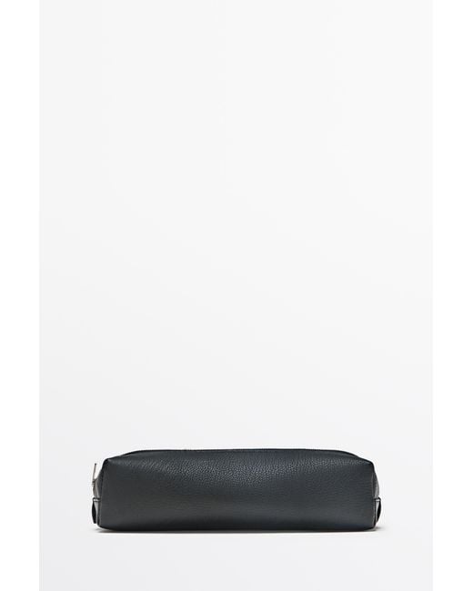 MASSIMO DUTTI Black Nappa Leather Zip Pouch for men
