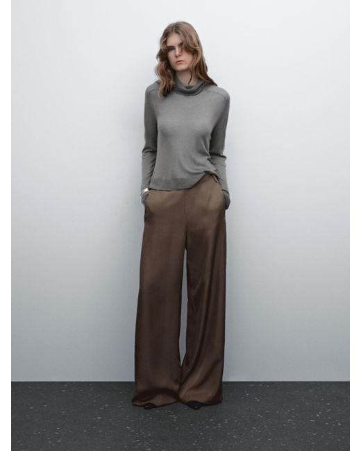 MASSIMO DUTTI Brown Flowing Trousers With A Satin Finish