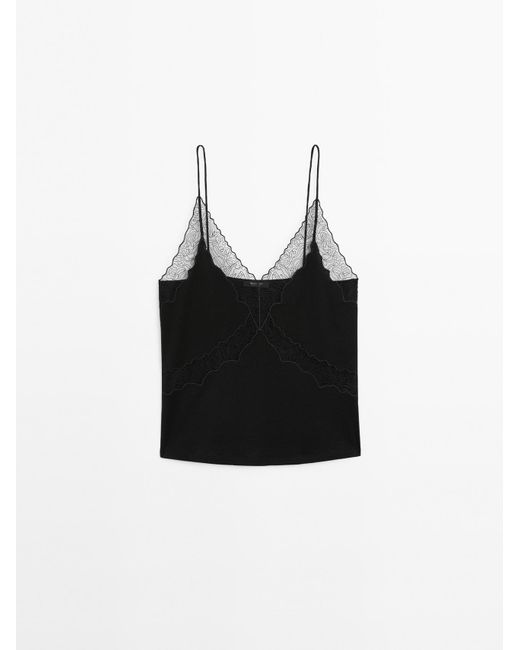 MASSIMO DUTTI Top Met Kanten Halslijn En Bandjes in het Black
