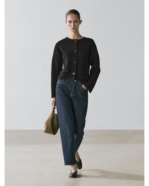 MASSIMO DUTTI Black Cotton Knit Cardigan