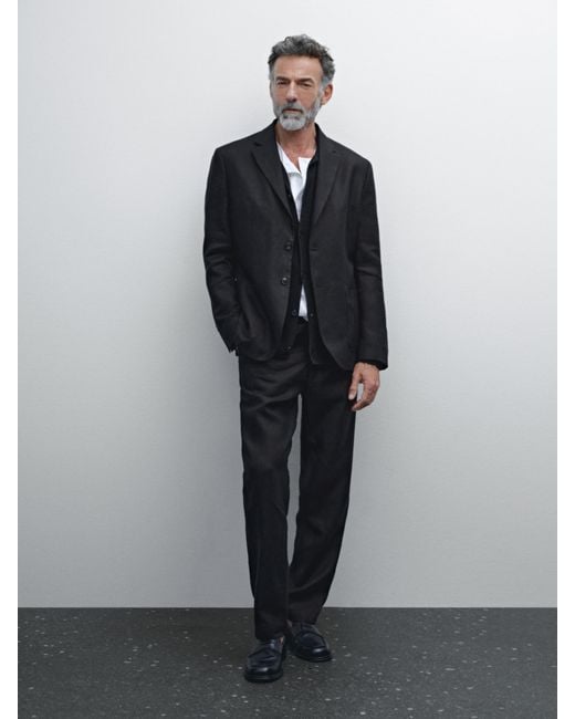 MASSIMO DUTTI Black Linen Suit Blazer for men