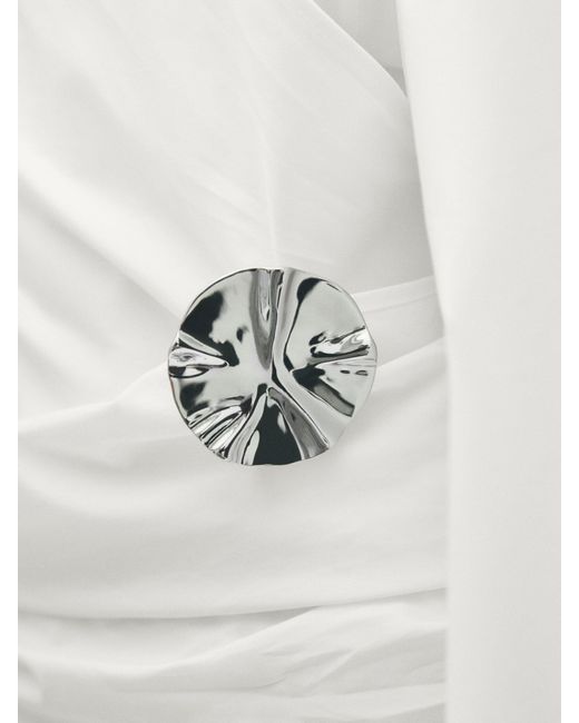 MASSIMO DUTTI White Brooch With Textured Piece Detail