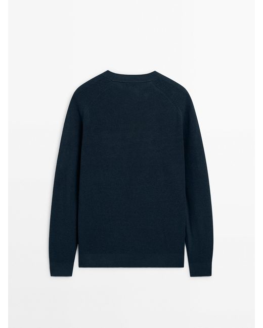 MASSIMO DUTTI Blue Crew Neck Sweater With Linen And Cotton for men