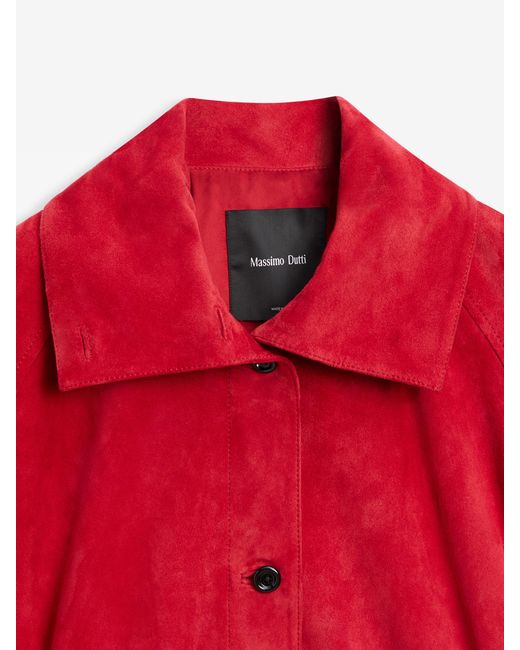 MASSIMO DUTTI Red Suede Leather Bomber Jacket