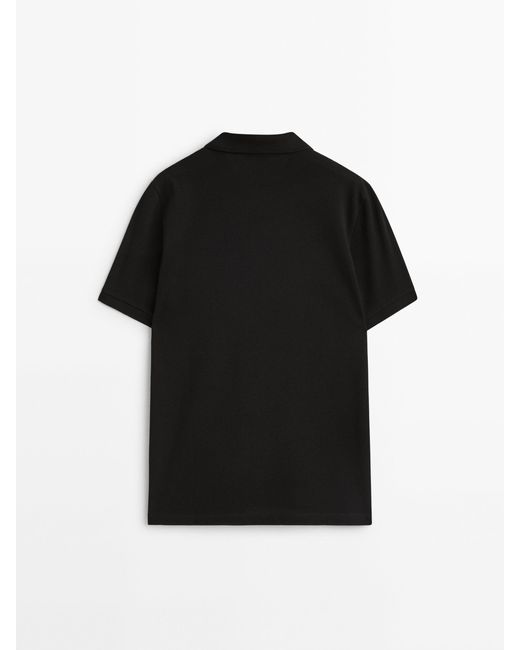 MASSIMO DUTTI Black Piqué 100% Cotton Polo Shirt for men