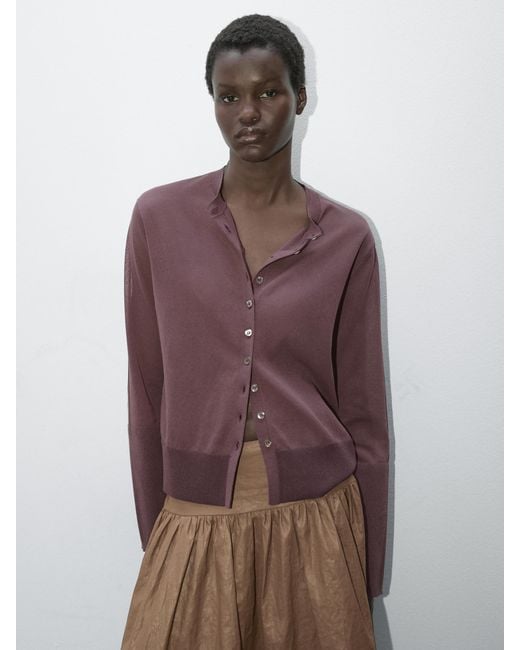 MASSIMO DUTTI Purple Fine Cotton Blend Cardigan