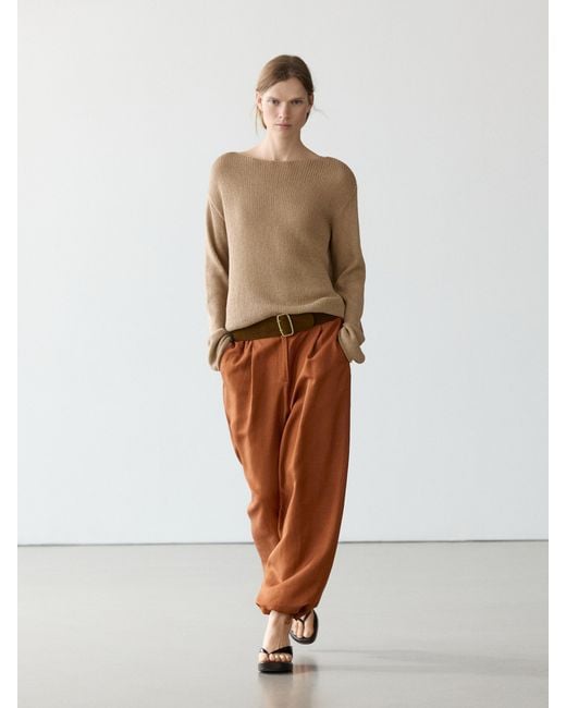 MASSIMO DUTTI Natural Flowing Trousers With Tie Detail