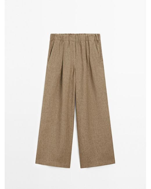 MASSIMO DUTTI Soepelvallende 100% Linnen Broek in het Natural