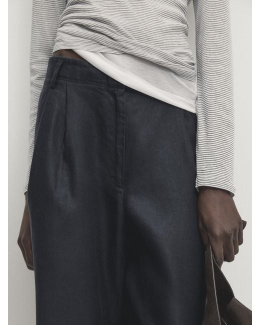 MASSIMO DUTTI Multicolor 100% Linen Trousers With Double Darts
