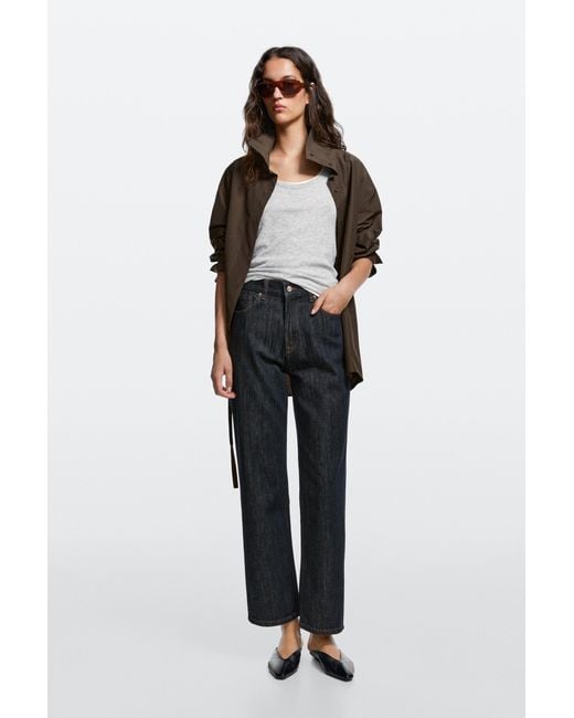 MASSIMO DUTTI Blue High-Waist Straight-Leg Jeans
