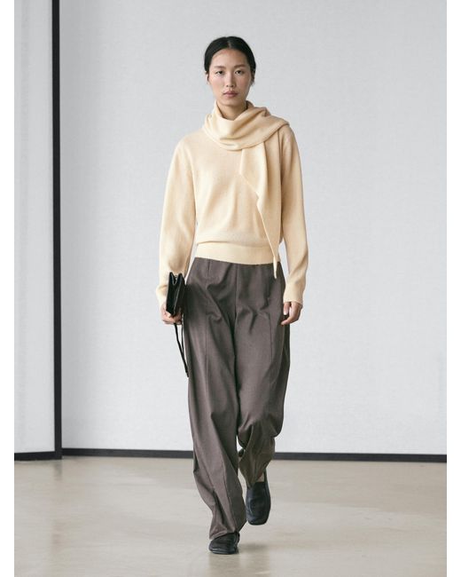 MASSIMO DUTTI White Knitted Jumper With Scarf Detail
