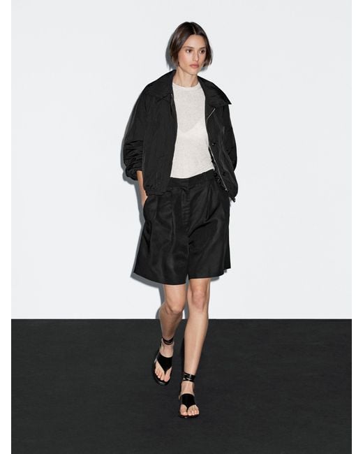 MASSIMO DUTTI Black High Neck Bomber Puff Jacket