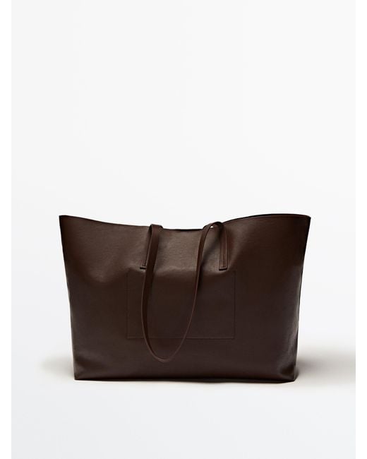 MASSIMO DUTTI Brown Nappa Leather Tote Bag