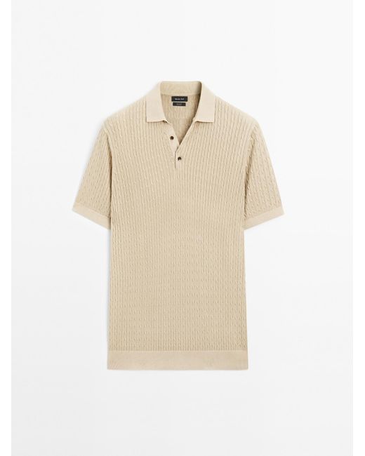MASSIMO DUTTI 100% Katoenen Polotrui Met Kabelmotief in het Natural voor heren