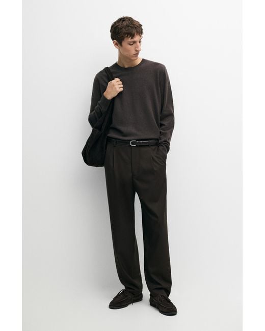 MASSIMO DUTTI Black Wool Blend Round Neck Knit Sweater for men