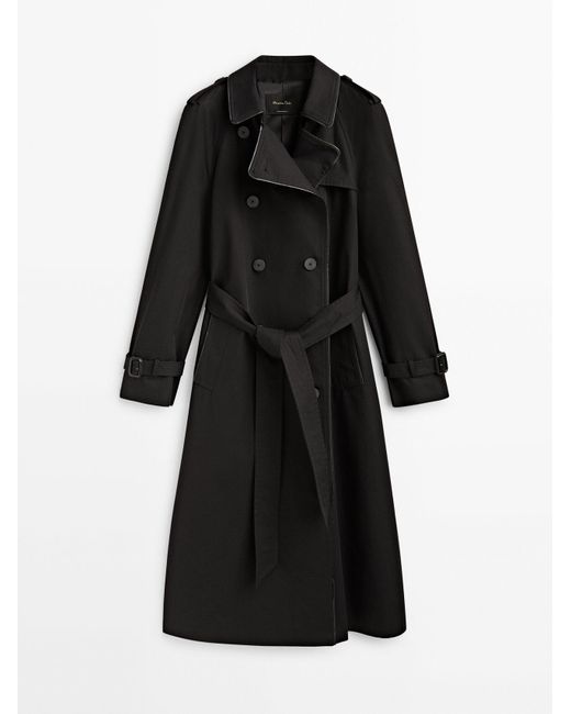 MASSIMO DUTTI Trench Jacket With Faux Leather Detail in Black | Lyst
