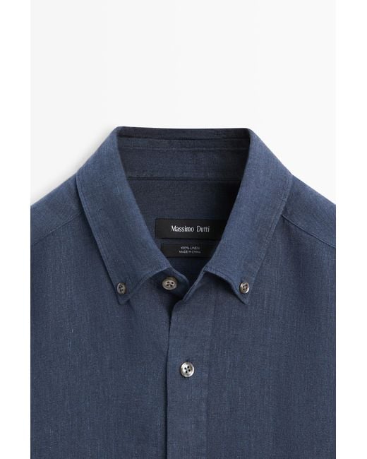 MASSIMO DUTTI Blue 100% Linen Regular Fit Shirt for men
