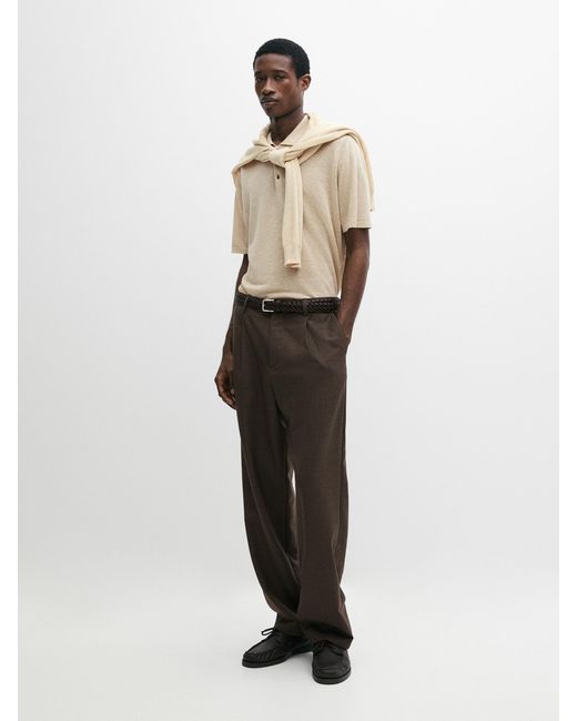 MASSIMO DUTTI White Wool Darted Pants for men