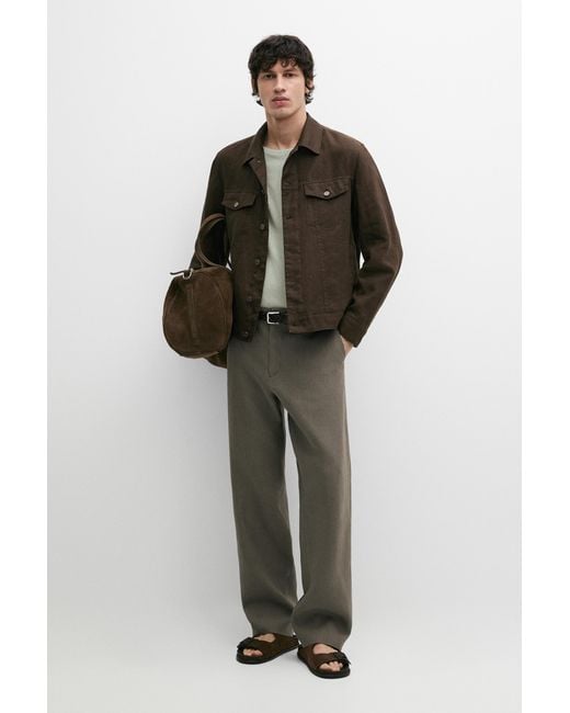 MASSIMO DUTTI Gray 100% Linen Straight-Leg Trousers for men